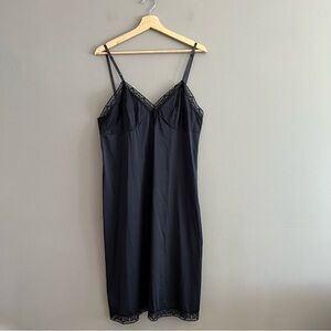 Vanity Fair Baby Doll Lace Trim Slip Dress Lingerie Knee Length Black Sz 40